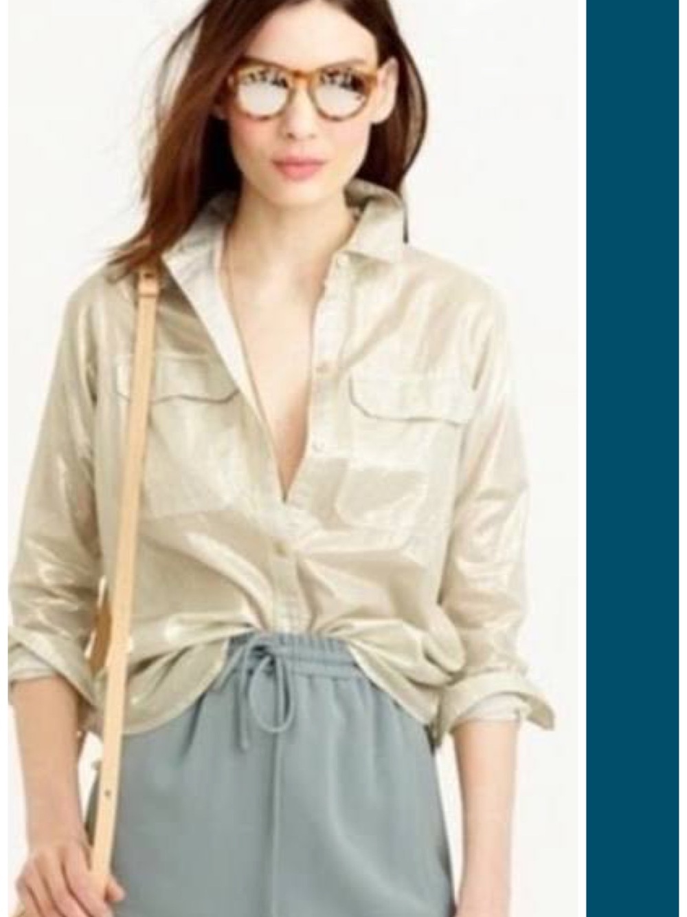 J. Crew Lightweight Camp Button-Down Shirt in Whisper Lamé Size 6 EUC Metallic